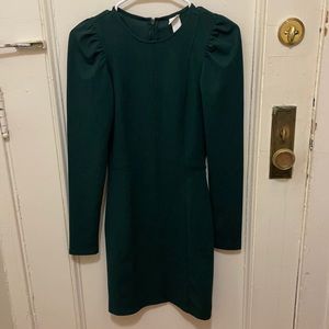 H&M Bodycon emerald puff shoulder dress